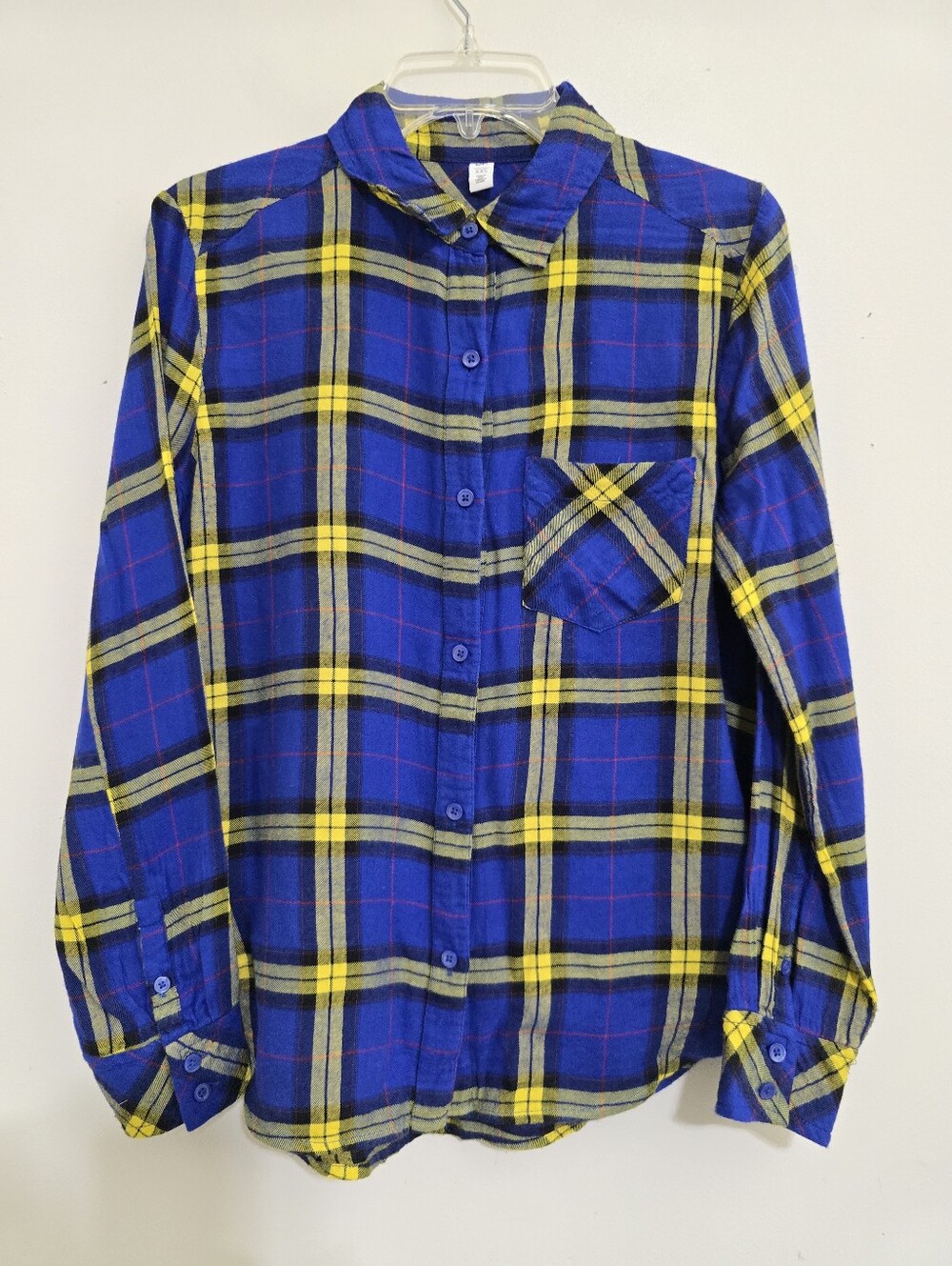 BP. women's size XXS Long Sleeve Plaid Flannel Button Up Shirt Blue Yellow